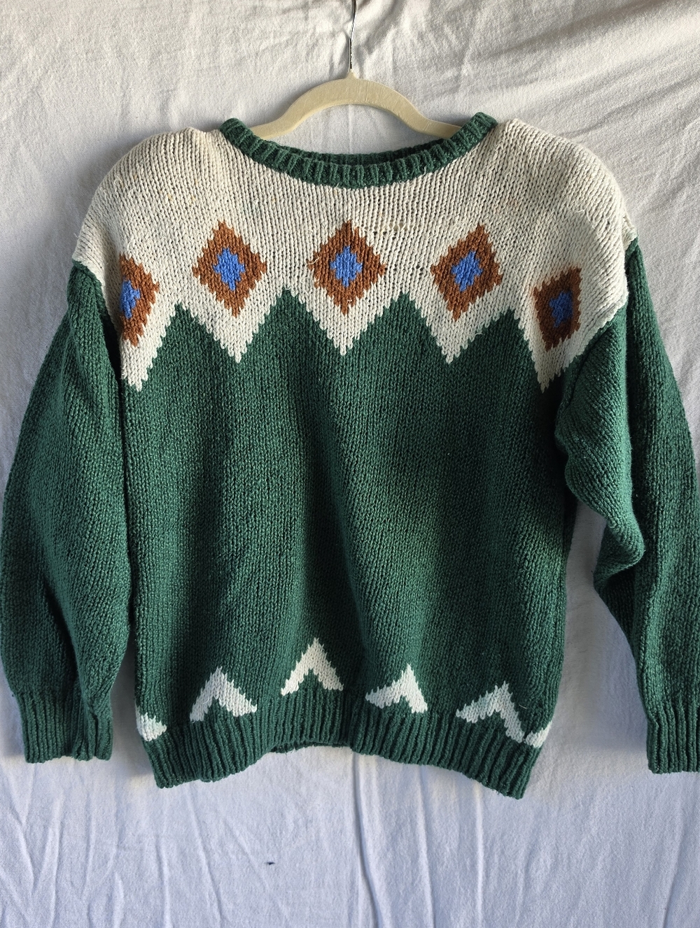 Vintage Liz Wear Green Knit Sweater Women’s M Geometric Boho Shoulder Pads